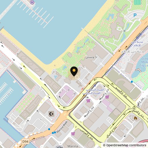 Map showing Bounty Beets at Le Meridien Mina Seyahi, Dubai Marina